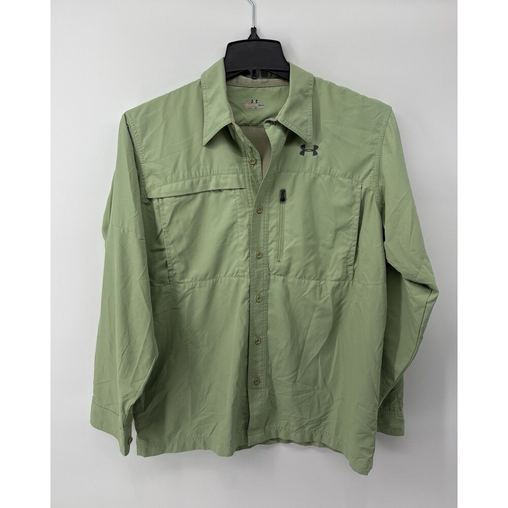Under Armour Men’s Green Fishing Long Sleeve Button Up Shirt AllSeasonGear Med